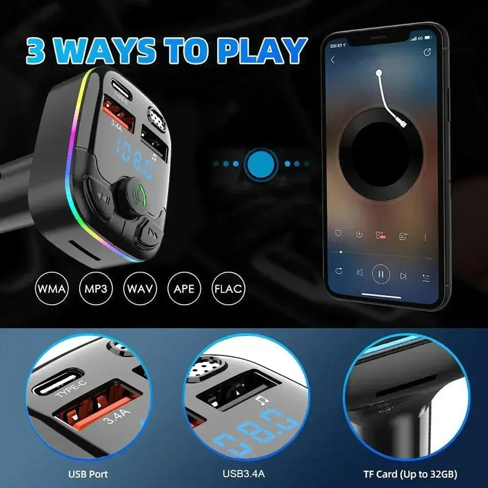 Recommended Vehicle Safety Tools: Bluetooth 5.0 Car FM Transmitter PD Type-C Dual USB Ambient Player MP3 Fast Charger Type-C Wireless Light Handsfree PD