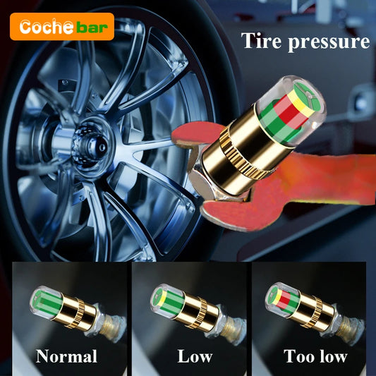 Recommended Vehicle Safety Tools:  4Pcs/Lot 2.4 Bar Car Tire Pressure Monitoring System Gauge Cap Sensor Indicator Anti-theft 3 Color Eye Alert Air Pressure Gauge