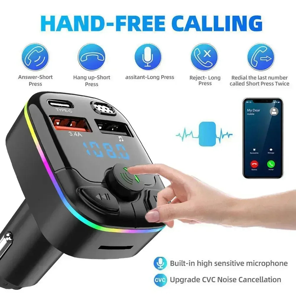 Recommended Vehicle Safety Tools: Bluetooth 5.0 Car FM Transmitter PD Type-C Dual USB Ambient Player MP3 Fast Charger Type-C Wireless Light Handsfree PD