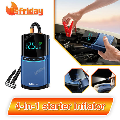 Recommended Vehicle Safety Tools: 4 in 1 Car Jump Starter Flat Tire Air Pump 150PSI Air Compressor 10400mAh Peak Current 2000A Starter Device