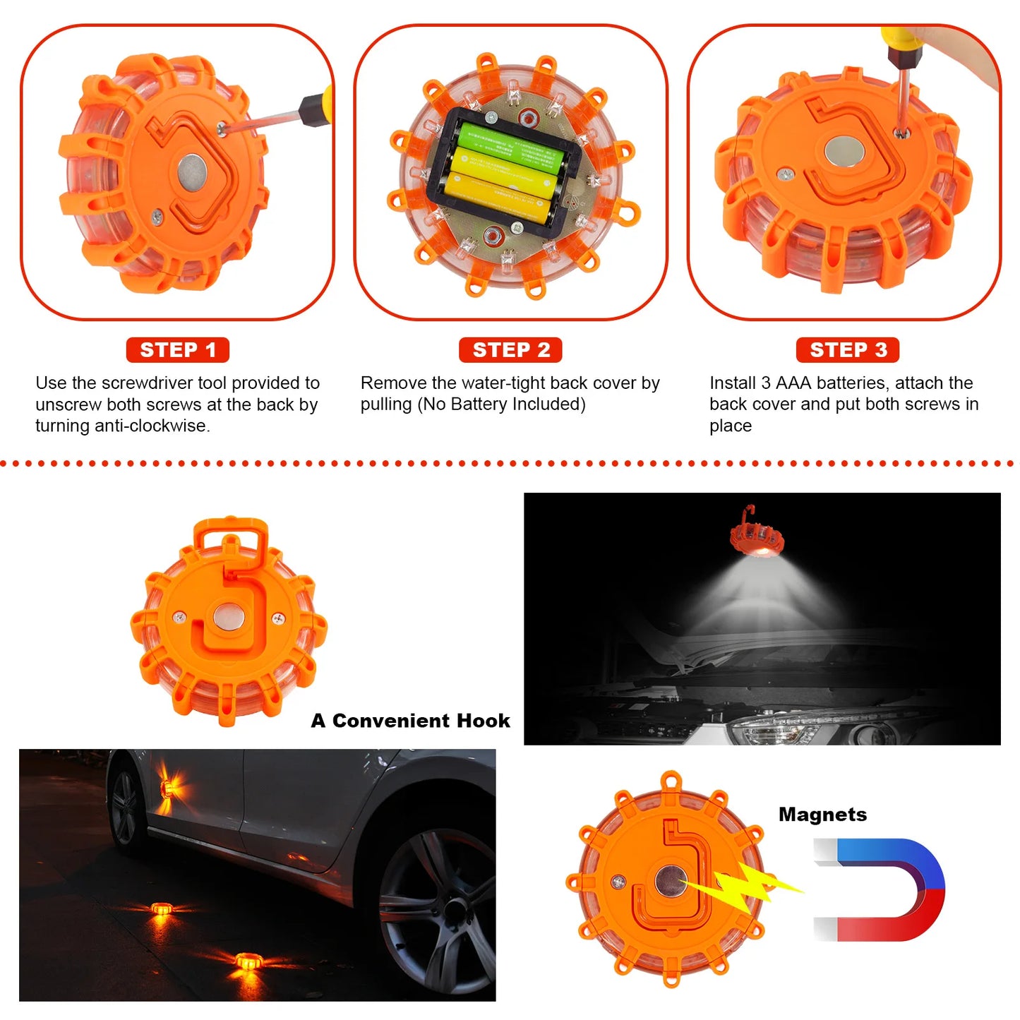 Recommended Vehicle Safety Tools: Car Emergency Roadside Assistance Kit Jumper Cable Tow Strap First Aid Supplies Multipurpose Pack motorist self-defense tool